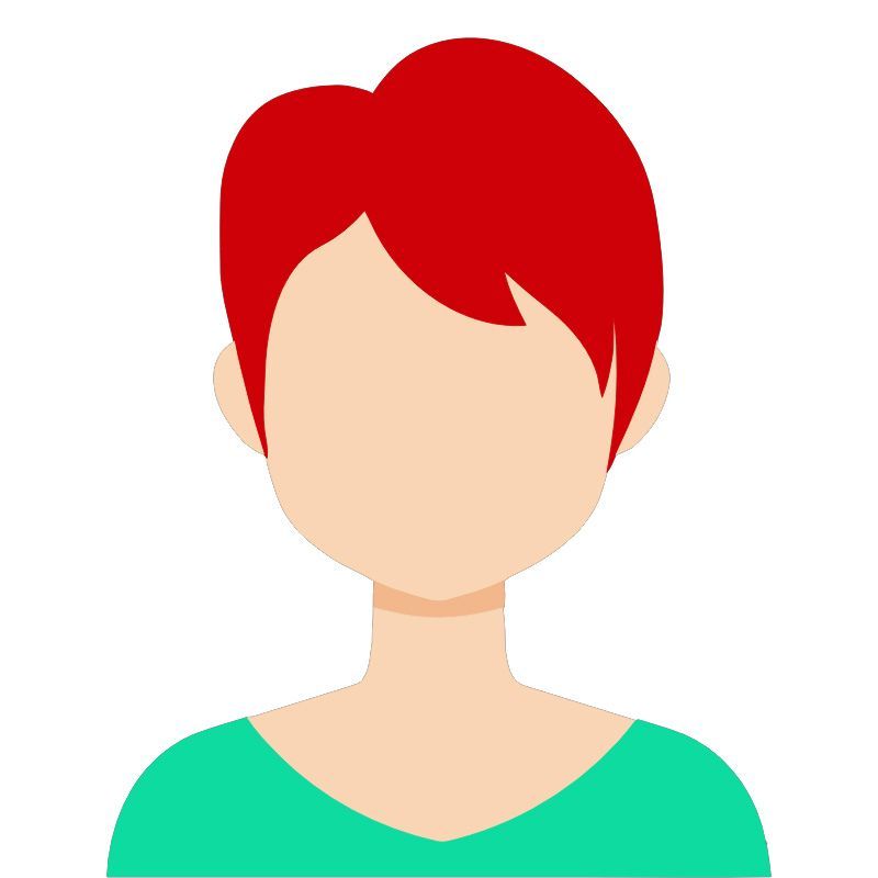 Platzhalter Profilbild einer Frau mit rotem Haar und einem grünen T-Shirt.