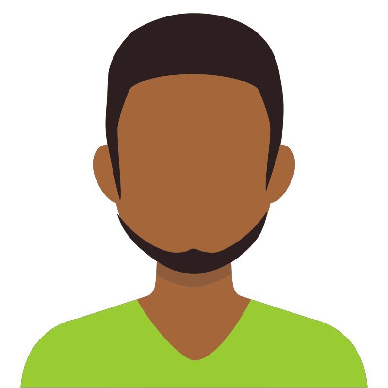 Platzhalter Profilbild eines Mannes mit bart und einem grünen T-Shirt.